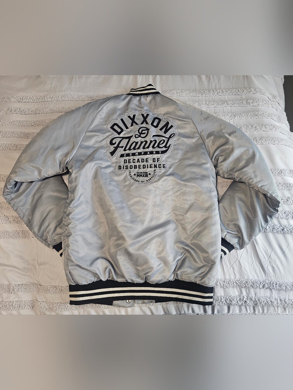 DIXXON "Pastime" Silver Satin Varsity Jacket - Medium
